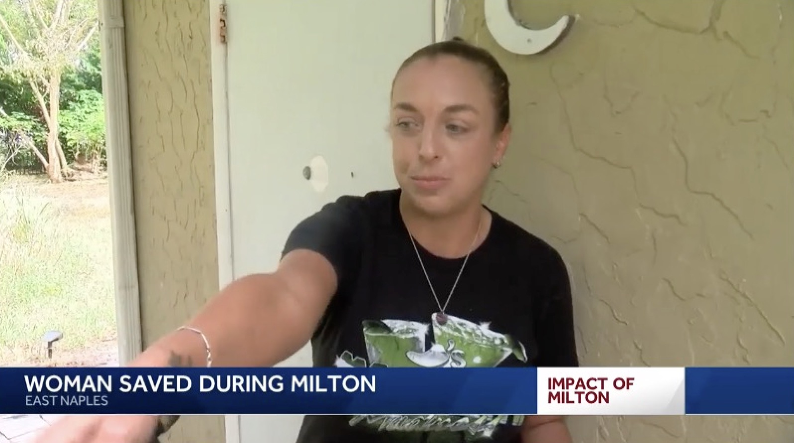 <i>WBBH via CNN Newsource</i><br/>A Naples woman was rescued from her apartment by Greater Naples Fire Rescue after floodwaters from Hurricane Milton trapped her inside. Stephanie Ressegue said water began seeping through the walls and door of her apartment on Areca Avenue and Bayshore Drive as the storm got stronger.