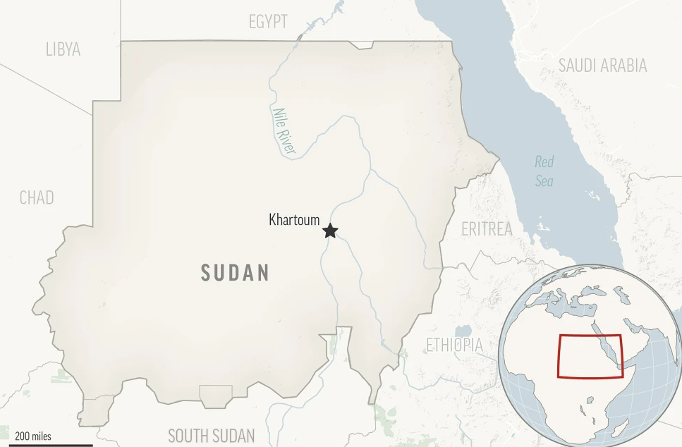 This is a locator map for Sudan with its capital, Khartoum. 