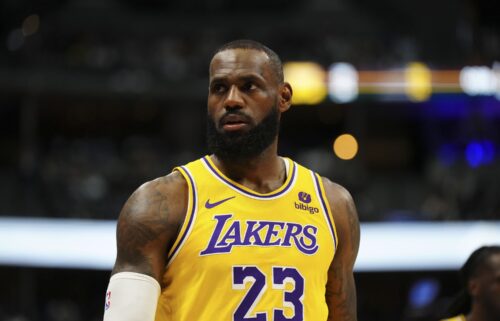 Los Angeles Lakers forward LeBron James (23) in the first quarter against the Denver Nuggets during game two of the first half during the 2024 NBA playoffs at Ball Arena.