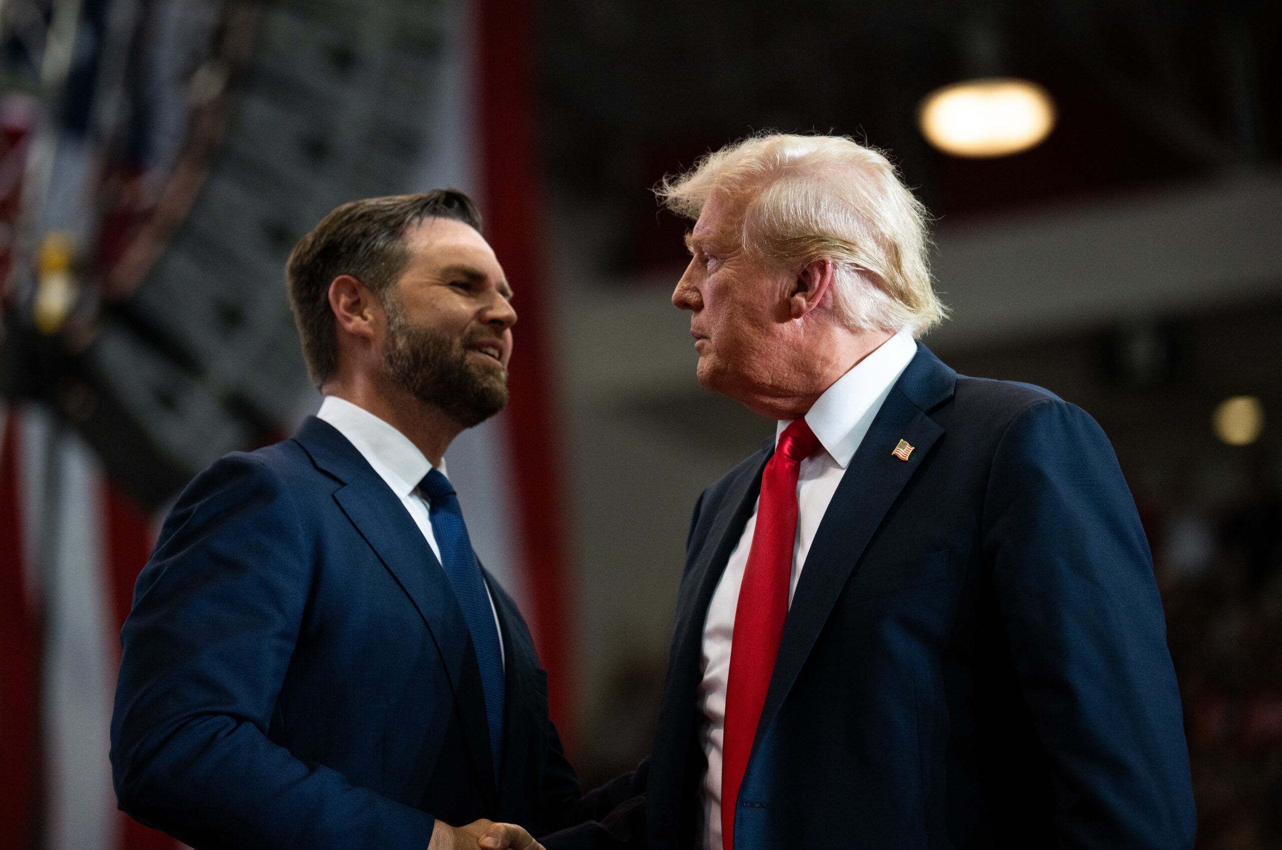 <i>Stephen Maturen/Getty Images via CNN Newsource</i><br/>Republican vice presidential nominee U.S. Sen. J.D. Vance (R-OH) introduces U.S. Republican Presidential nominee former President Donald Trump during a rally on July 27