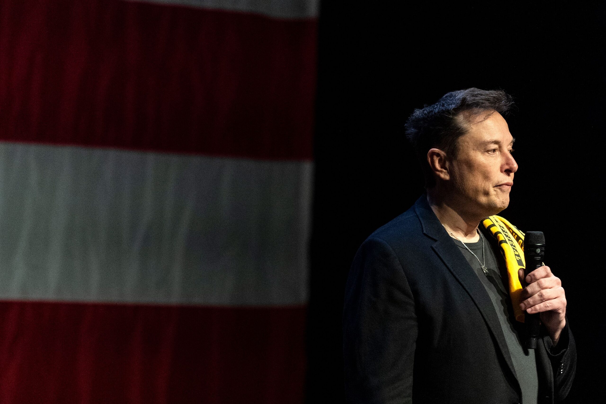 <i>Michael Swensen/Getty Images via CNN Newsource</i><br/>Elon Musk speaks at a town hall with Republican candidate Senate Dave McCormick at the Roxain Theater in Pittsburgh on October 20.