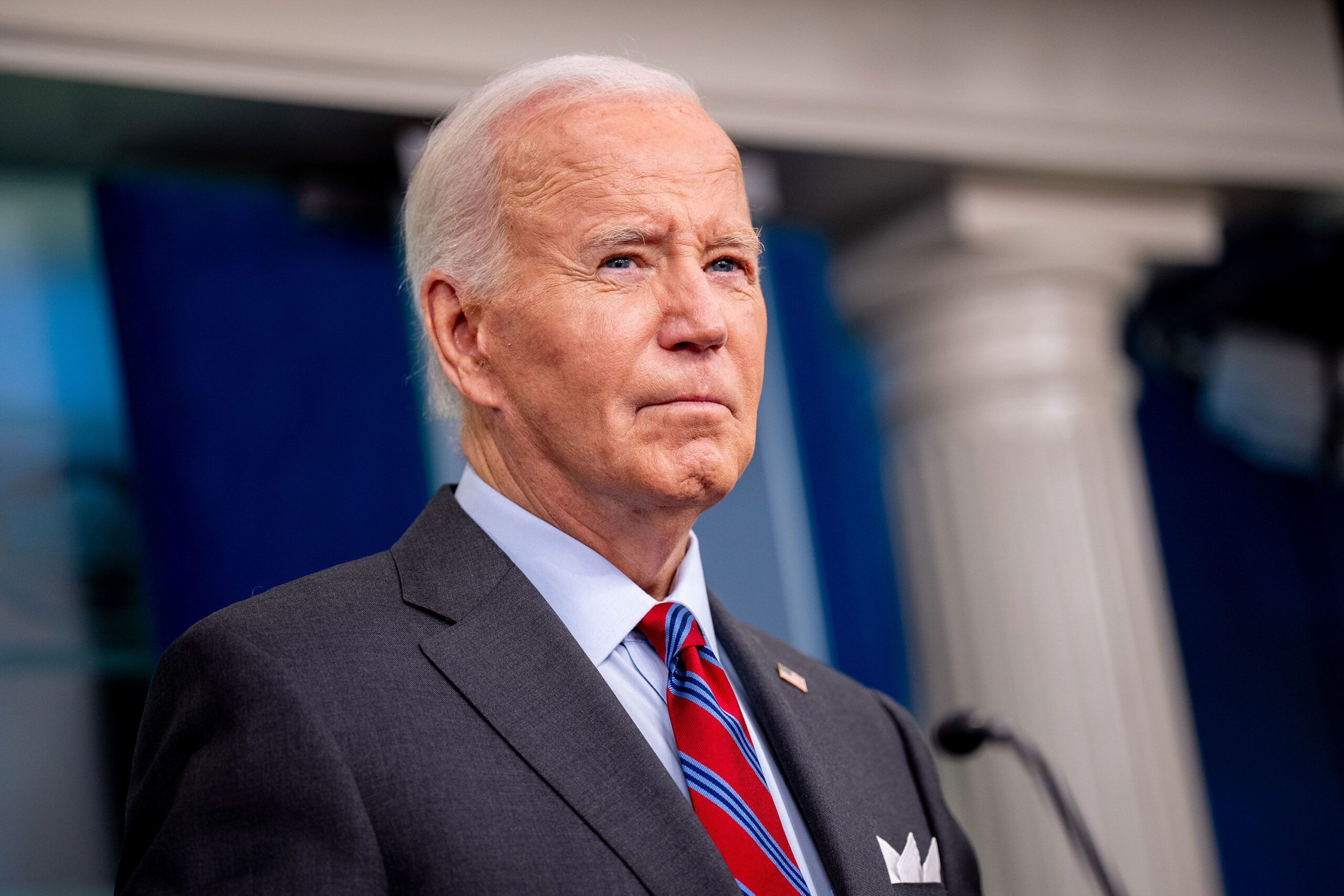 <i>Andrew Harnik/Getty Images via CNN Newsource</i><br/>President Joe Biden appears during a news conference in the Brady Press Briefing Room at the White House on October 4