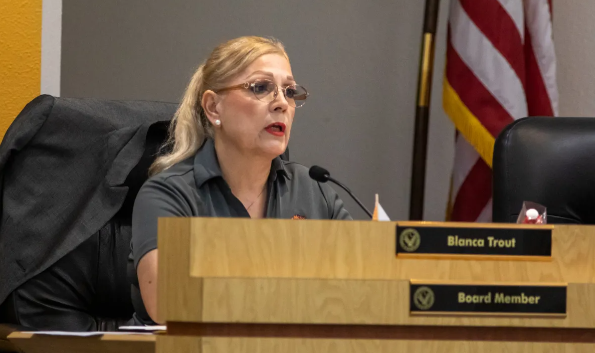 Blanca Trout attends a Canutillo Independent School District Board of Trustees meeting on July 23, 2024.