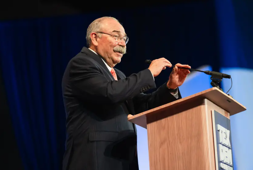 Texas Democratic Party Chair Gilberto Hinojosa speaks during the first general session at the Texas Democratic Convention in El Paso on June 7, 2024.