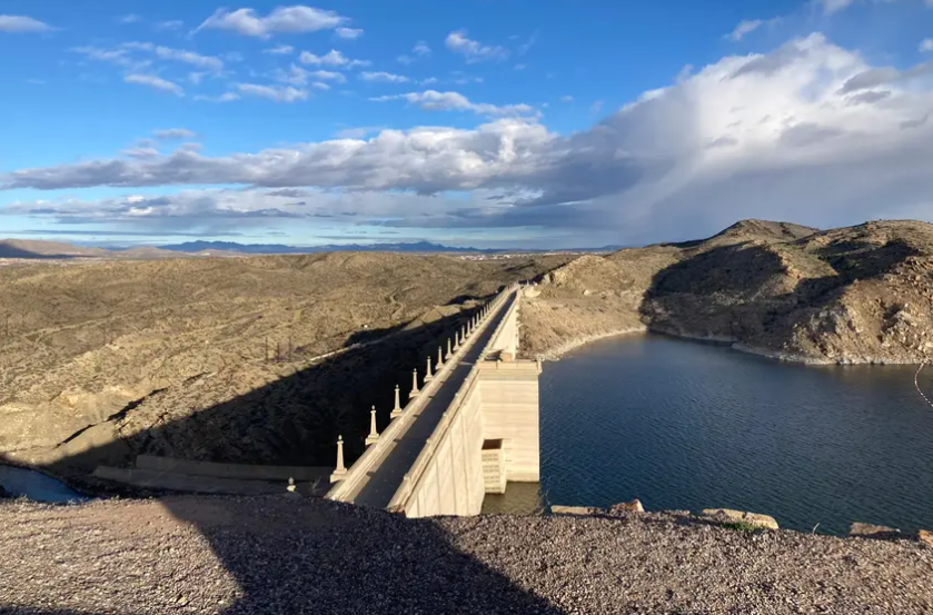 The Elephant Butte Reservoir near Truth or Consequences, New Mexico stores Rio Grande water to be distributed to irrigation districts in Southern New Mexico and far West Texas.