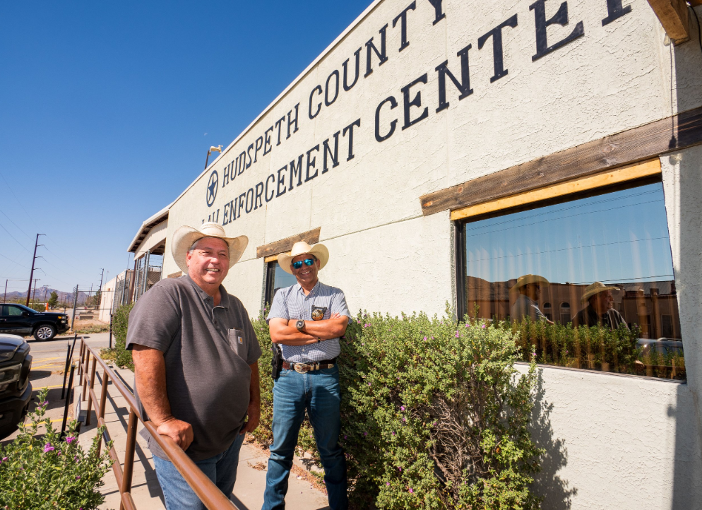 Arvin West, Hudspeth County Sheriff, left, and Oscar Carrillo of Culberson County at the Hudspeth County prison.