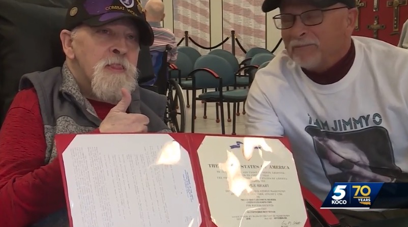 <i>KOCO via CNN Newsource</i><br/>A Vietnam veteran in Norman received his Purple Heart on Veterans Day