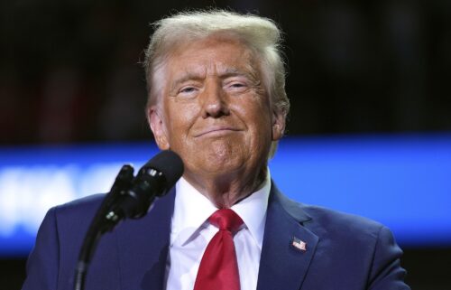 Republican presidential nominee former President Donald Trump speaks at a campaign rally at Van Andel Arena