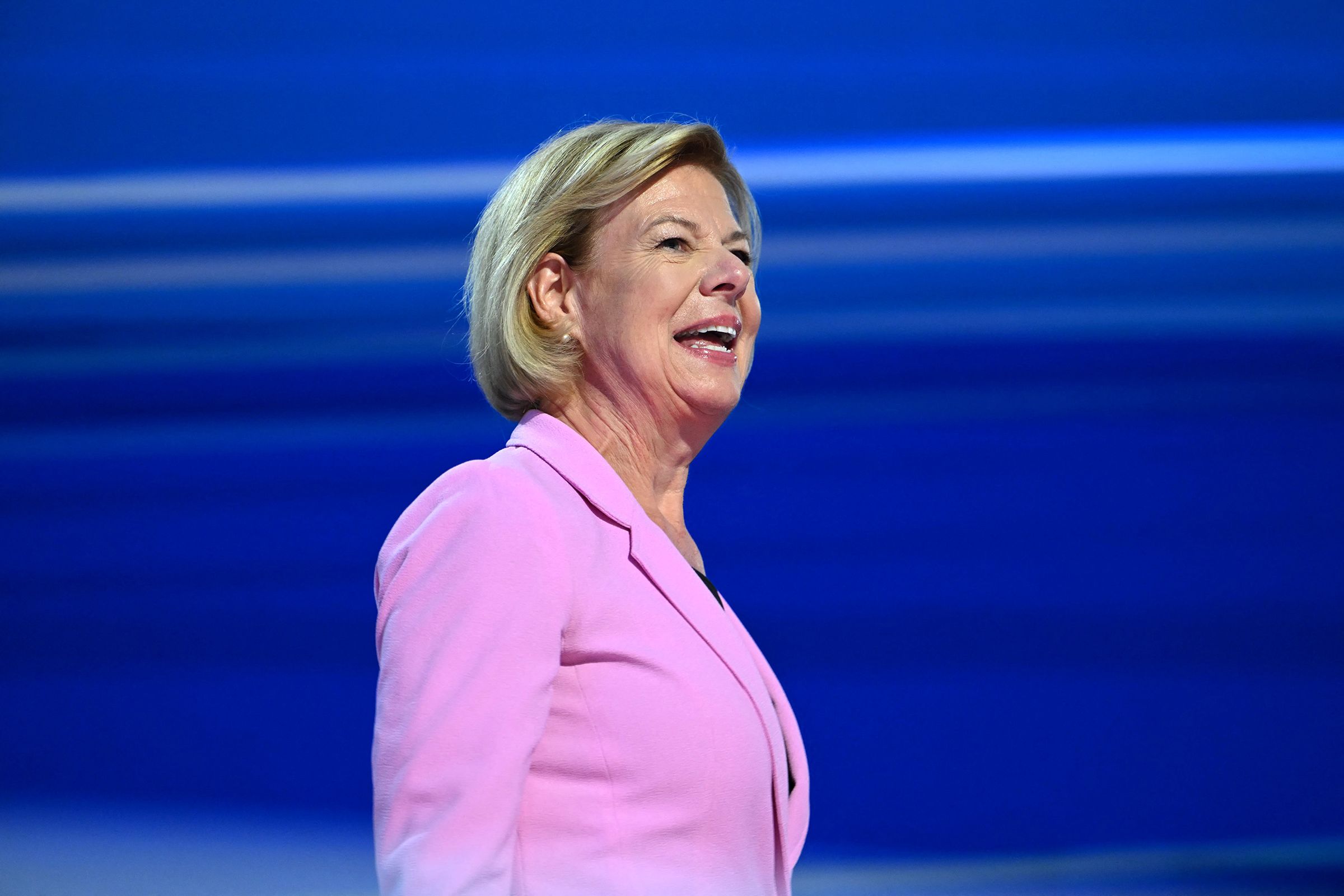 <i>Andrew Caballero-Reynolds/AFP/Getty Images via CNN Newsource</i><br/>Wisconsin Sen. Tammy Baldwin arrives to speak at the Democratic National Convention in Chicago on August 22