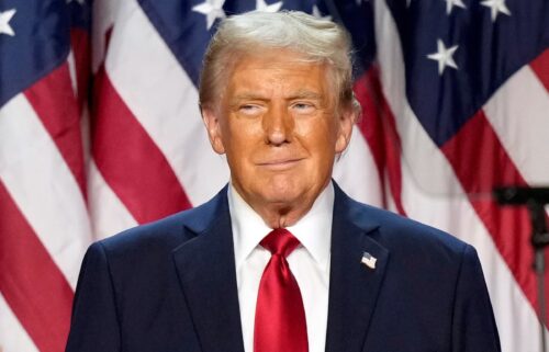 Republican presidential nominee former President Donald Trump is pictured at an election night watch party