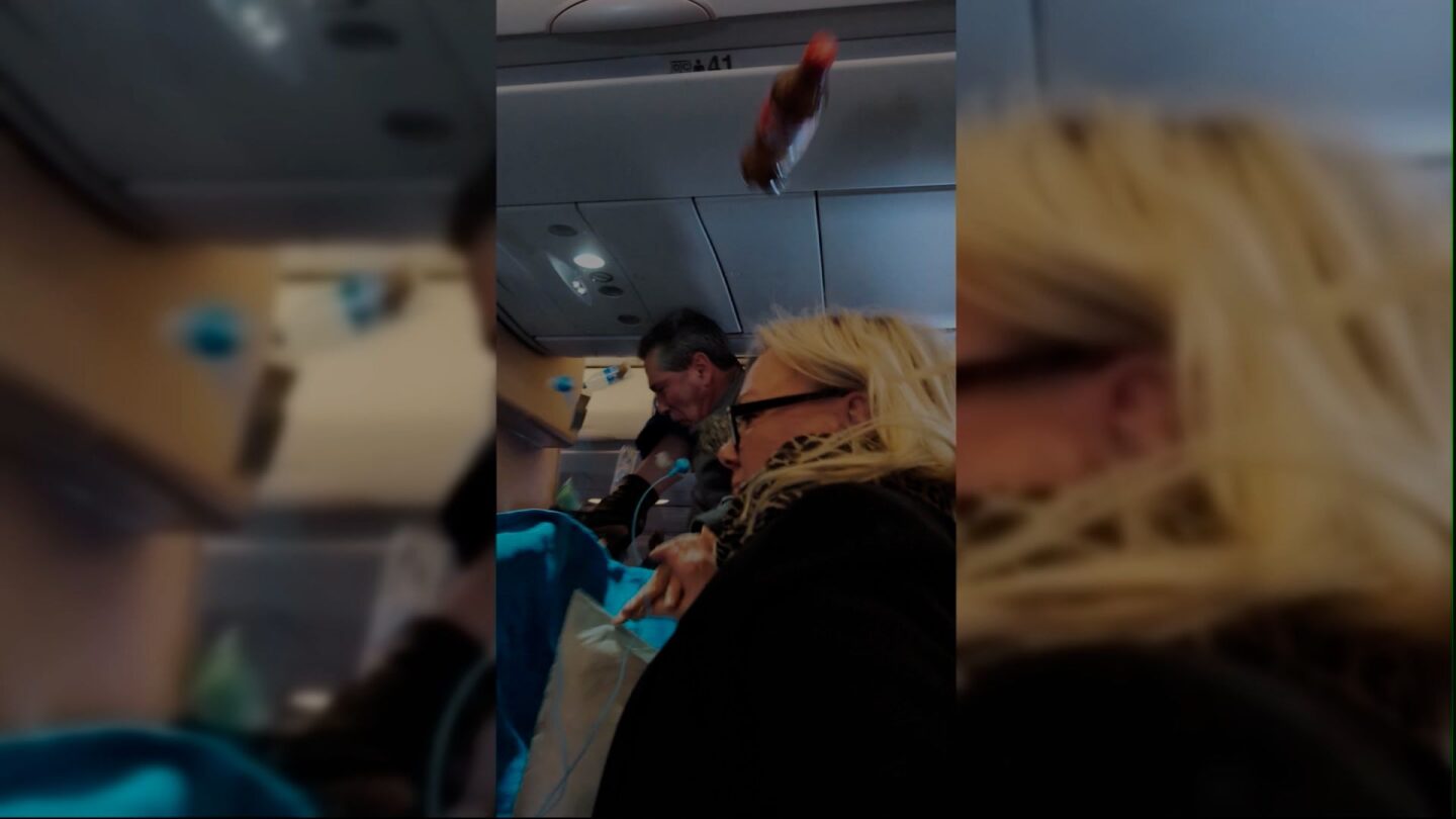 <i>Courtesy Sammy Solstad via CNN Newsource</i><br/>An image from a Scandinavian Airlines passenger shows severe turbulence on a Miami-bound flight Thursday.