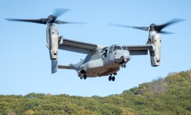 US Marines practice taking off and landing in their V-22 Osprey aircraft at Fort McCoy