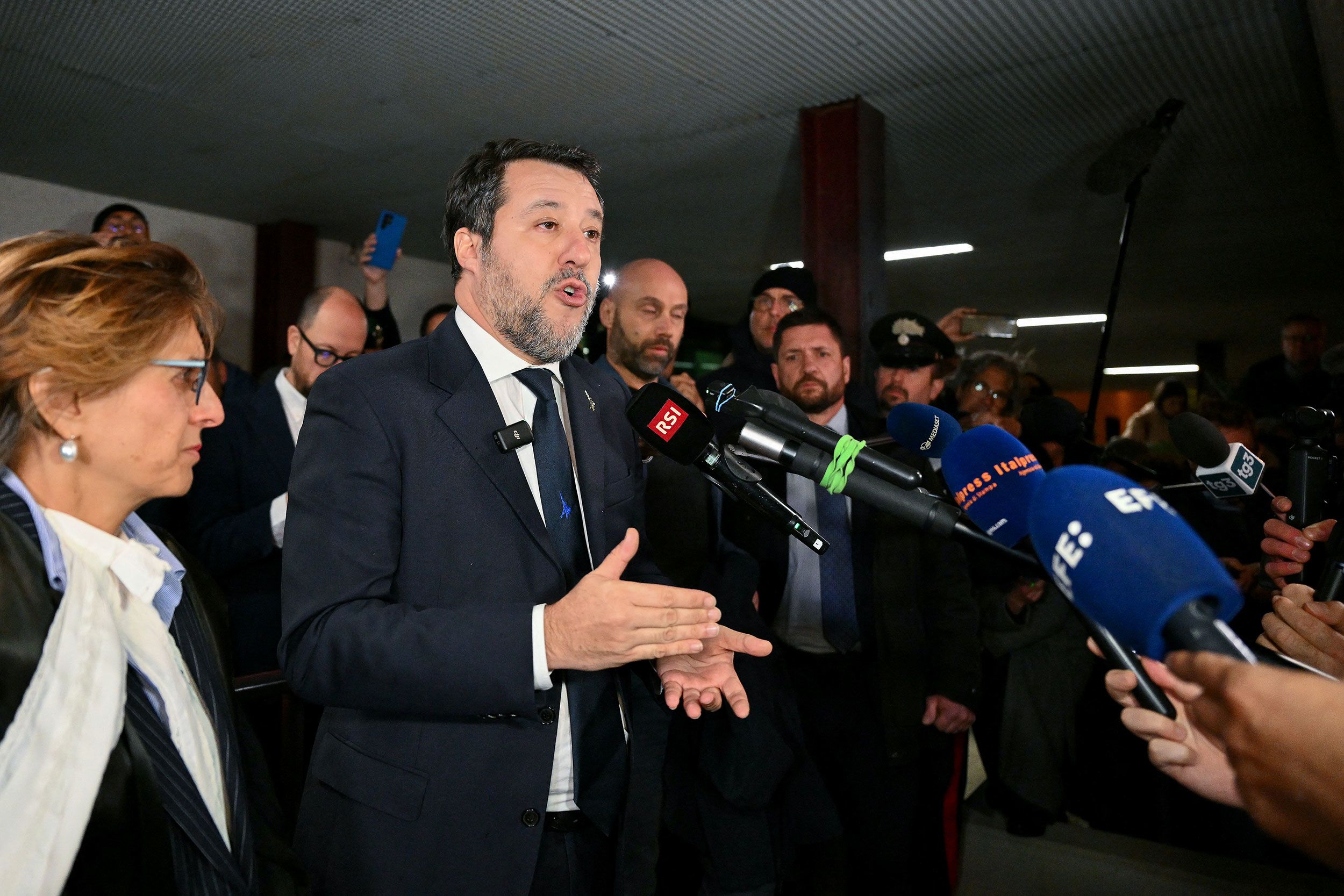 <i>Alberto Pizzoli/AFP/Getty Images via CNN Newsource</i><br/>Italy's Deputy Prime Minister Matteo Salvini (C)