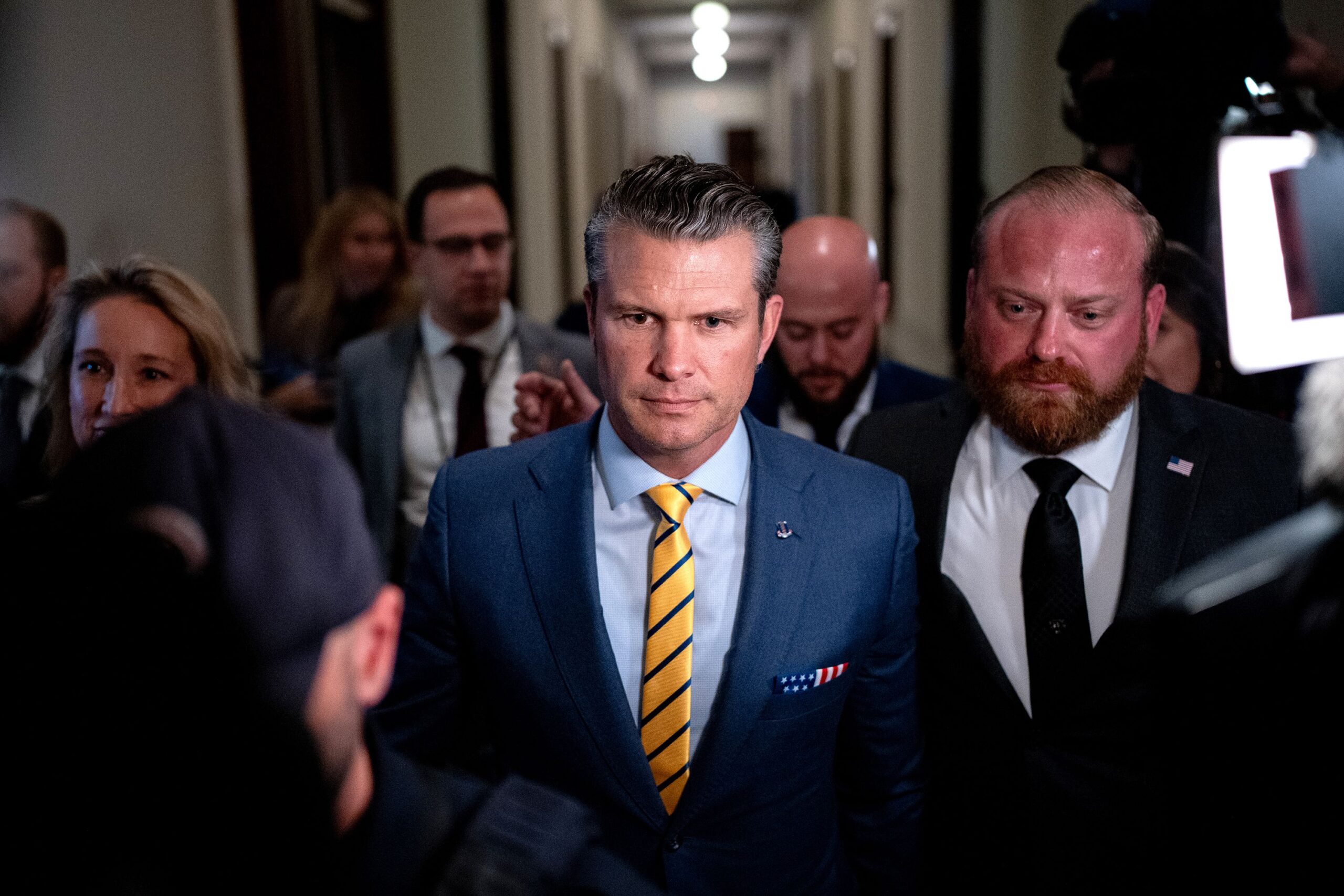 <i>Andrew Harnik/Getty Images via CNN Newsource</i><br/>Pete Hegseth walks through the Russell Senate Office Building on Capitol Hill on December 3.