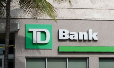 A sign hangs outside of a TD Bank on April 5