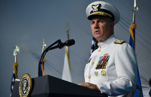 Adm. Karl Schultz speaks during a change of command ceremony at Coast Guard Headquarters in Washington