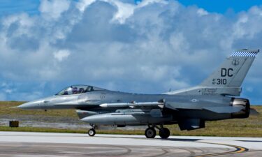 An F-16 Fighting Falcon from the District of Columbia Air National Guard’s 121st Expeditionary Fighter Squadron taxis on the flight line on December 15