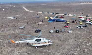 The crash site of an Azerbaijan Airlines passenger plane near the city of Aktau