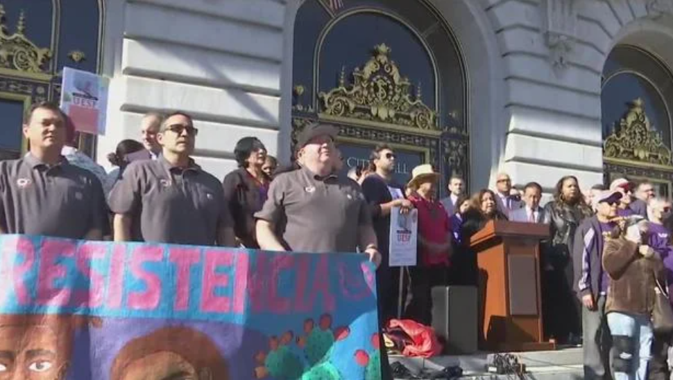 <i>KPIX via CNN Newsource</i><br/>San Francisco locals and community leaders gather for the SF sanctuary city rally.