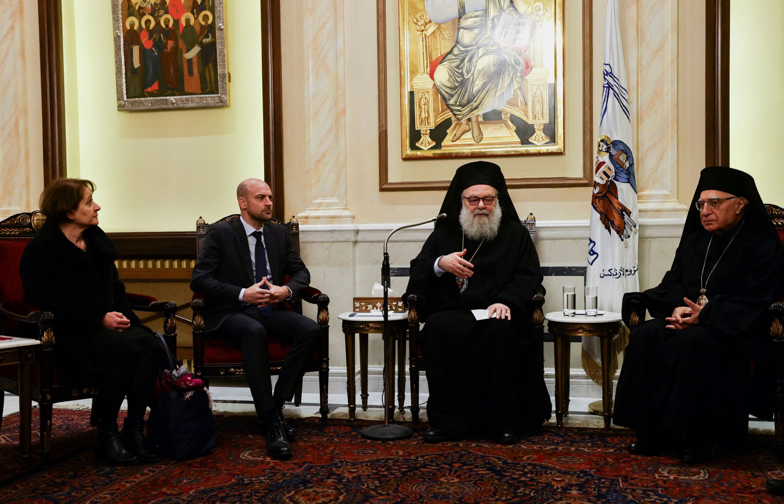 <i>Khalil Ashawi/Reuters via CNN Newsource</i><br/>French Foreign Minister Jean-Noël Barrot met with Greek Orthodox Patriarch of Antioch and All the East John X (Yazigi)