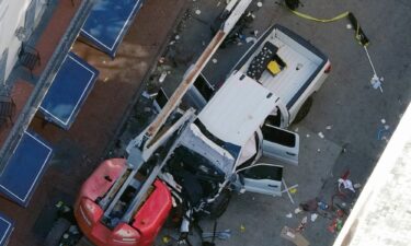 The white pickup that the attacker drove into a crowd on Bourbon Street in New Orleans