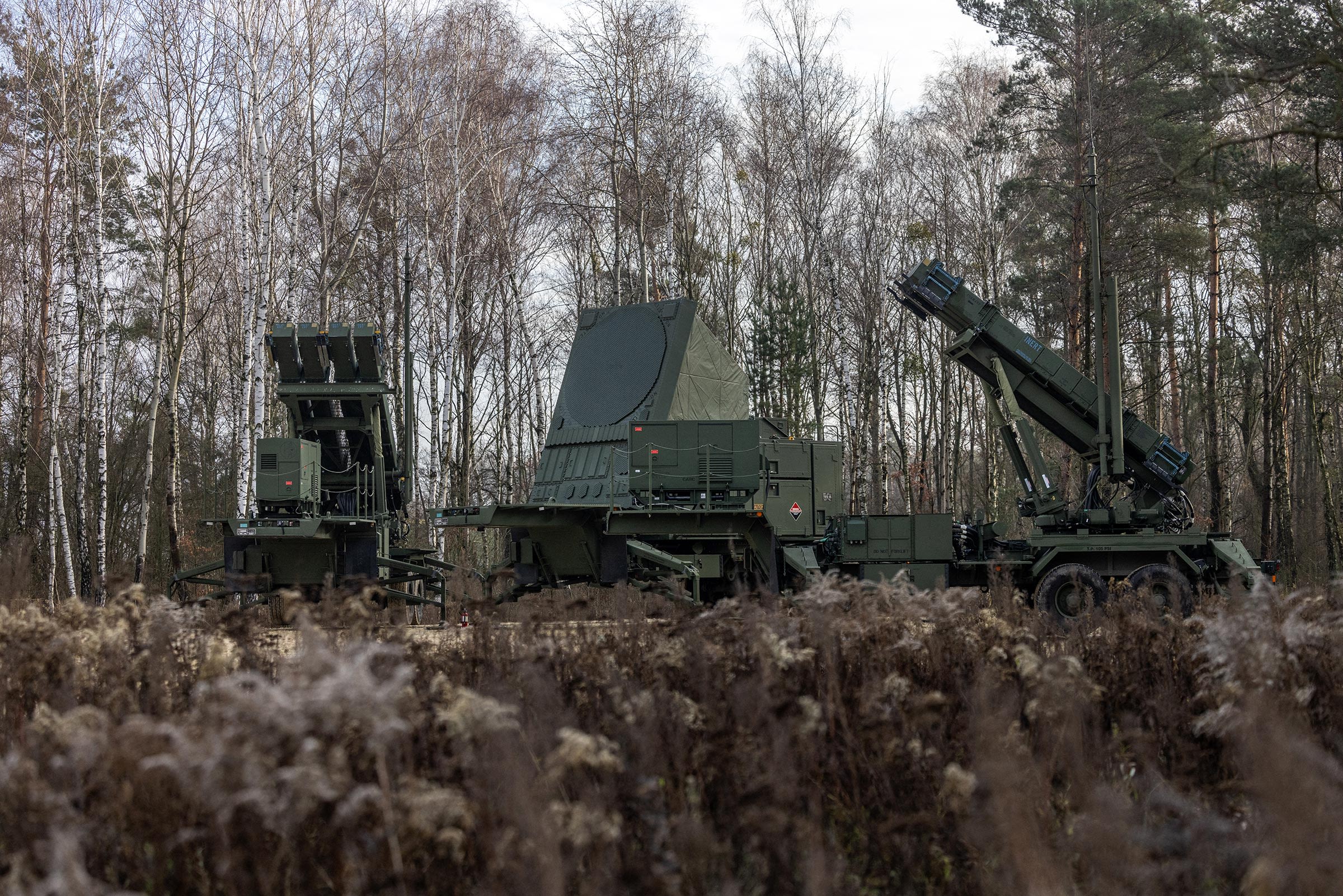 <i>Wojtek Radwanski/AFP/Getty Images via CNN Newsource</i><br/>Surface-to-air missile launchers of the Patriot system of 37th Air Defense Missile Squadron from the 3rd Warsaw Air Defense Missile Brigade stand during a demonstration training of the IOC Initial Operational Capability of the anti-aircraft and anti-missile system and its integration into a IBCS command system