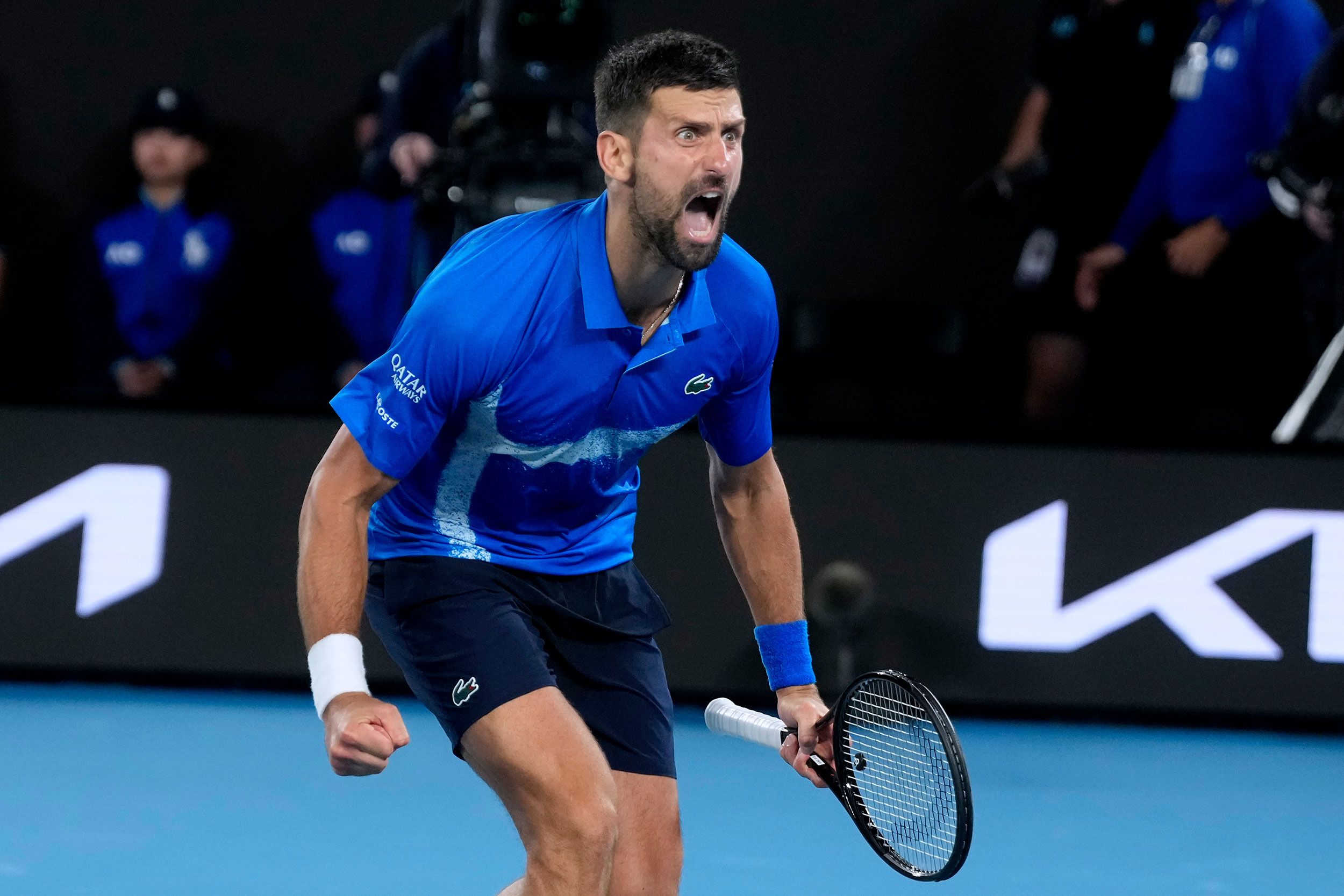 <i>Asanka Brendon Ratnayake/AP via CNN Newsource</i><br/>Novak Djokovic celebrates after defeating Carlos Alcaraz at the Australian Open.