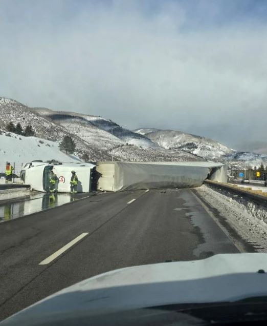 <i>Colorado Department of Transportation/KCNC via CNN Newsource</i><br/>A semi rolled Jan. 22