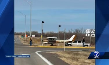 Airplane lands along road