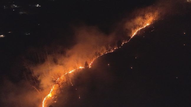 <i>McDowell County Emergency Management/WLOS via CNN Newsource</i><br/>Aerial views of the Crooked Creek Fire