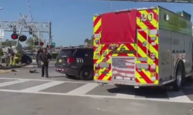 One person was injured after a vehicle collided with a Brightline train in North Miami Beach.