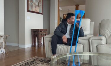 Abdal Aziz sits in a family member's Colorado home as he awaits the completion of a prosthetic leg. He lost his leg in the Israeli bombing of Gaza.