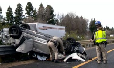 A vehicle fell off an overpass onto Interstate 5 on Monday afternoon in Sacramento's Natomas area