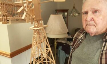Jerry Hackett uses toothpicks to painstakingly create detailed
