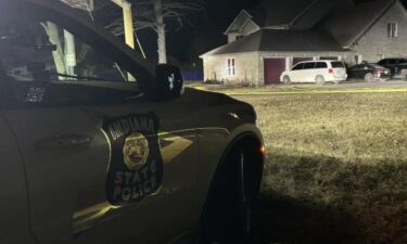 An Indiana State Police vehicle on the scene of a fatal shooting in North Vernon