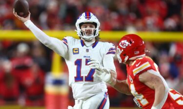 Buffalo Bills quarterback Josh Allen drops back to pass against the Kansas City Chiefs during the first half in the AFC Championship Game.