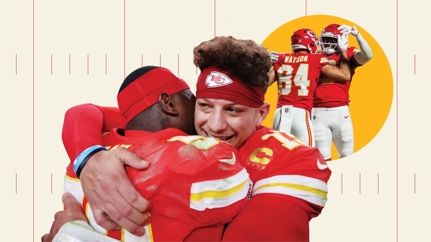 <i>Jamie Squire/Getty Images via CNN Newsource</i><br/>Chiefs head coach Andy Reid raises the Lamar Hunt Trophy after defeating the Buffalo Bills 32-29 in the AFC Championship game.