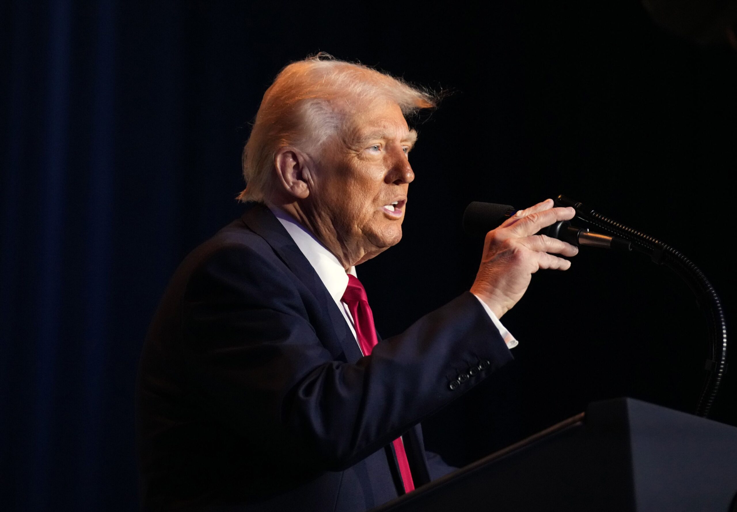 <i>Roberto Schmidt/AFP/Getty Images via CNN Newsource</i><br/>Senate Majority Leader John Thune speak during a dinner for US Republican Senators hosted by US President Donald Trump at his Mar-a-Lago resort in Palm Beach