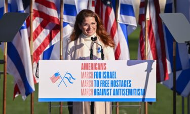 Debra Messing speaks during 'March For Israel' at the National Mall in 2023.