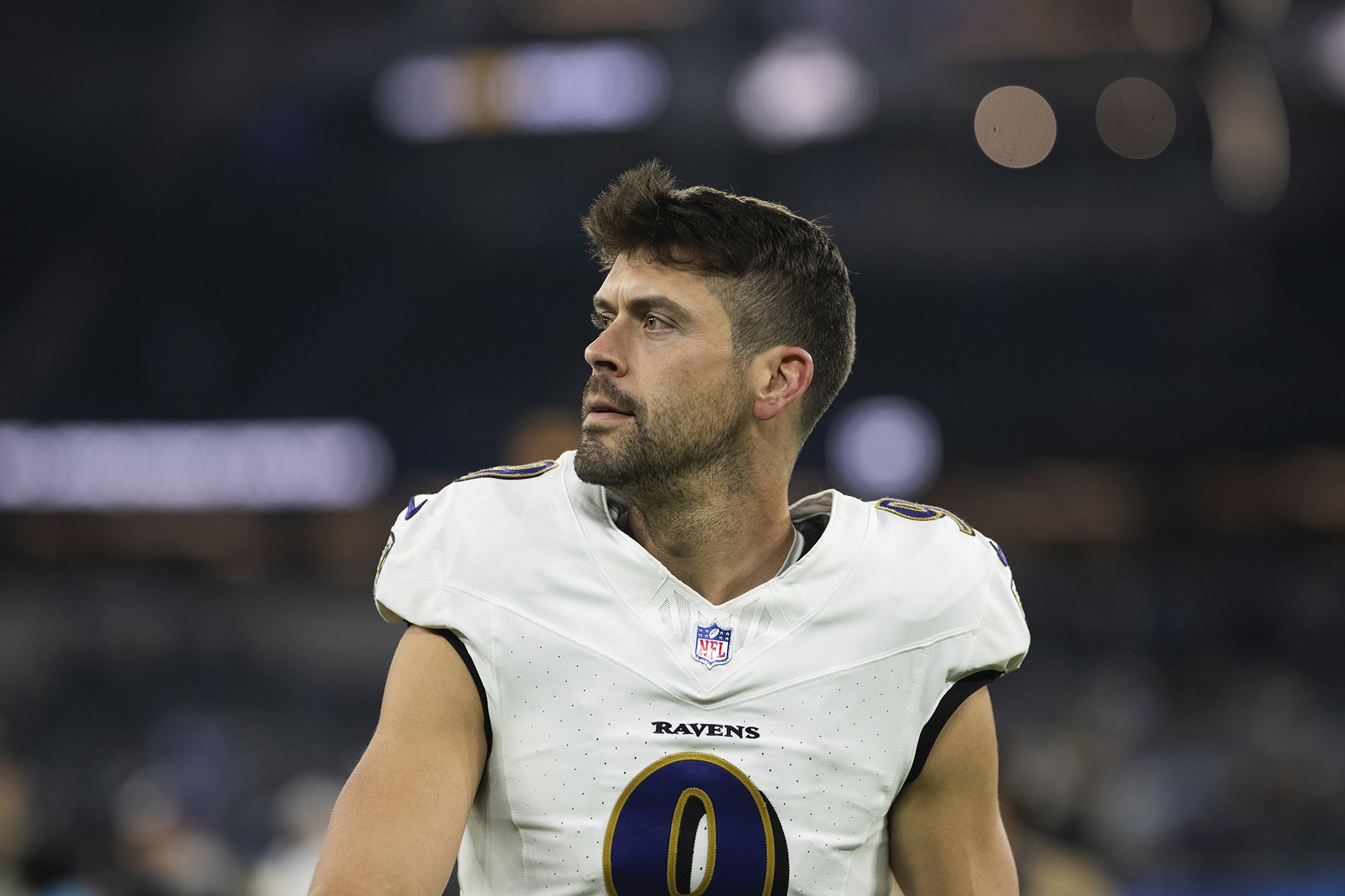 <i>Kyusung Gong/AP via CNN Newsource</i><br/>Justin Tucker walks back to the locker room after the Baltimore Ravens' game against the Los Angeles Chargers in November 2024.