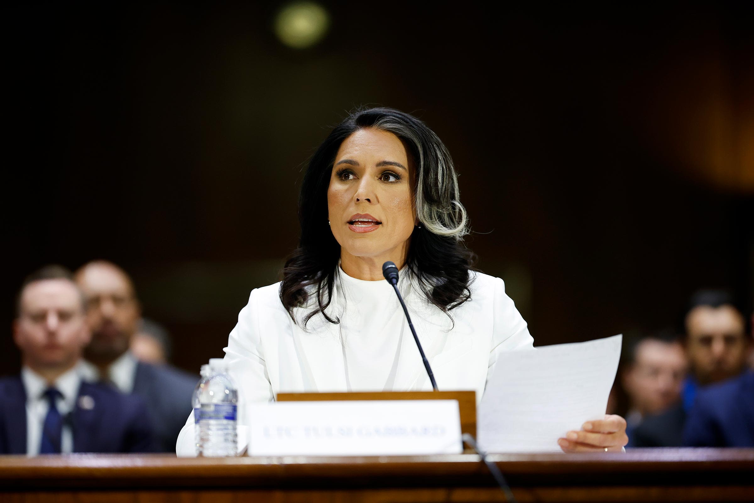 <i>Kevin Dietsch/Getty Images via CNN Newsource</i><br/>Tulsi Gabbard testifies during her confirmation hearing before the Senate Intelligence Committee in the Dirksen Senate Office Building on January 30 in Washington
