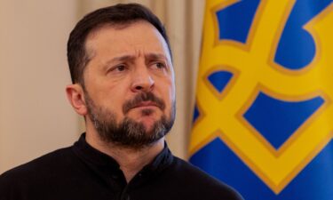 Ukraine's President Volodymyr Zelensky gives a press conference in Kyiv on February 19.