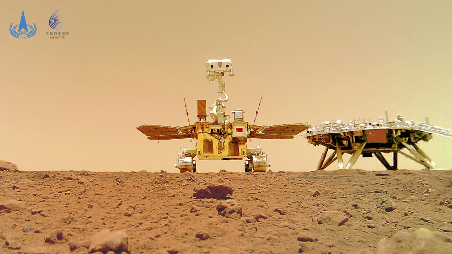 <i>Robert Citron via CNN Newsource</i><br/>This illustration depicts what Mars may have looked like 3.6 billion years ago when an ocean could have covered a third of the planet. The landing site of China's Zhurong rover (orange) is seen