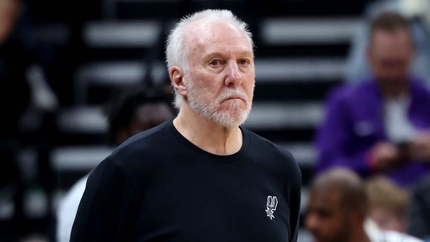 <i>Rob Gray/USA TODAY Sports/Reuters via CNN Newsource</i><br/>San Antonio Spurs head coach Gregg Popovich looks on during his last game on the sideline -- a game against the Utah Jazz in October 2024. On February 27