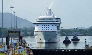 The cruise ship Brilliance of the Seas approaches the Miraflores Locks in the Panama Canal in October 2024.