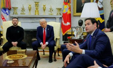 US Secretary of State Marco Rubio speaks as US President Donald Trump meets with Ukrainian President Volodymyr Zelensky at the White House in Washington