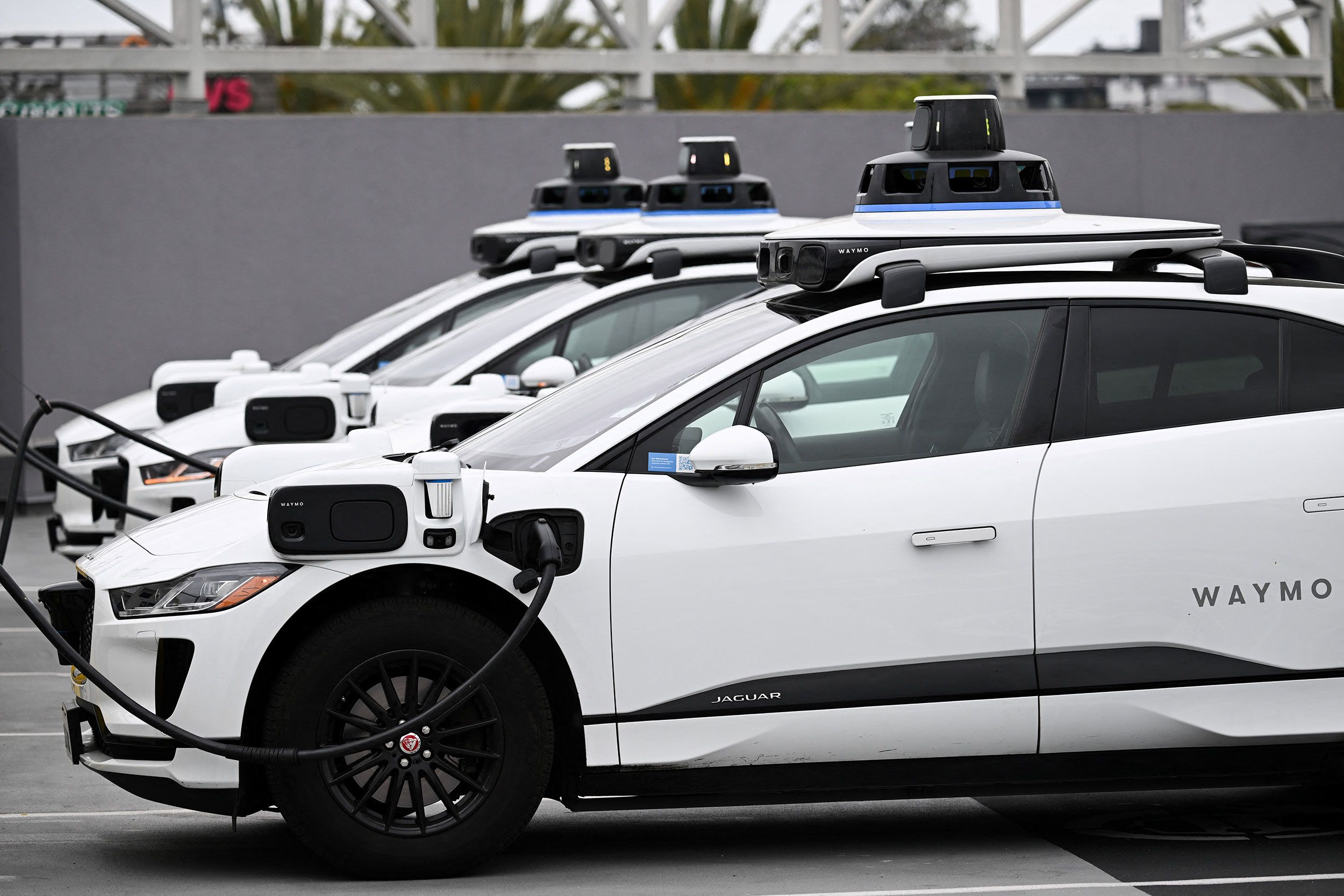 <i>Patrick T. Fallon/AFP/Getty Images/File via CNN Newsource</i><br/>A Waymo self-driving electric vehicle is parked in Los Angeles