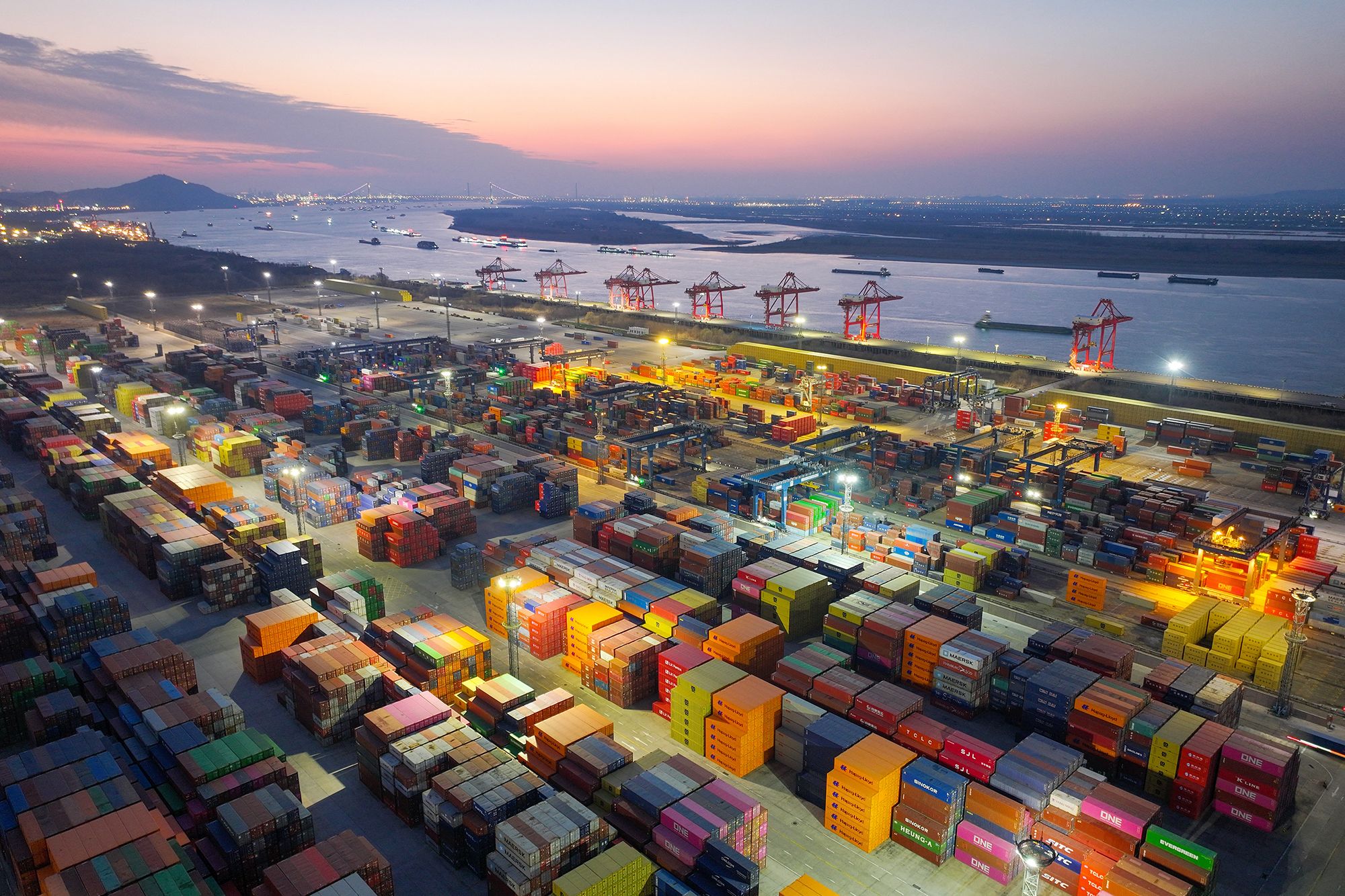 Containers are seen at the port in Nanjing