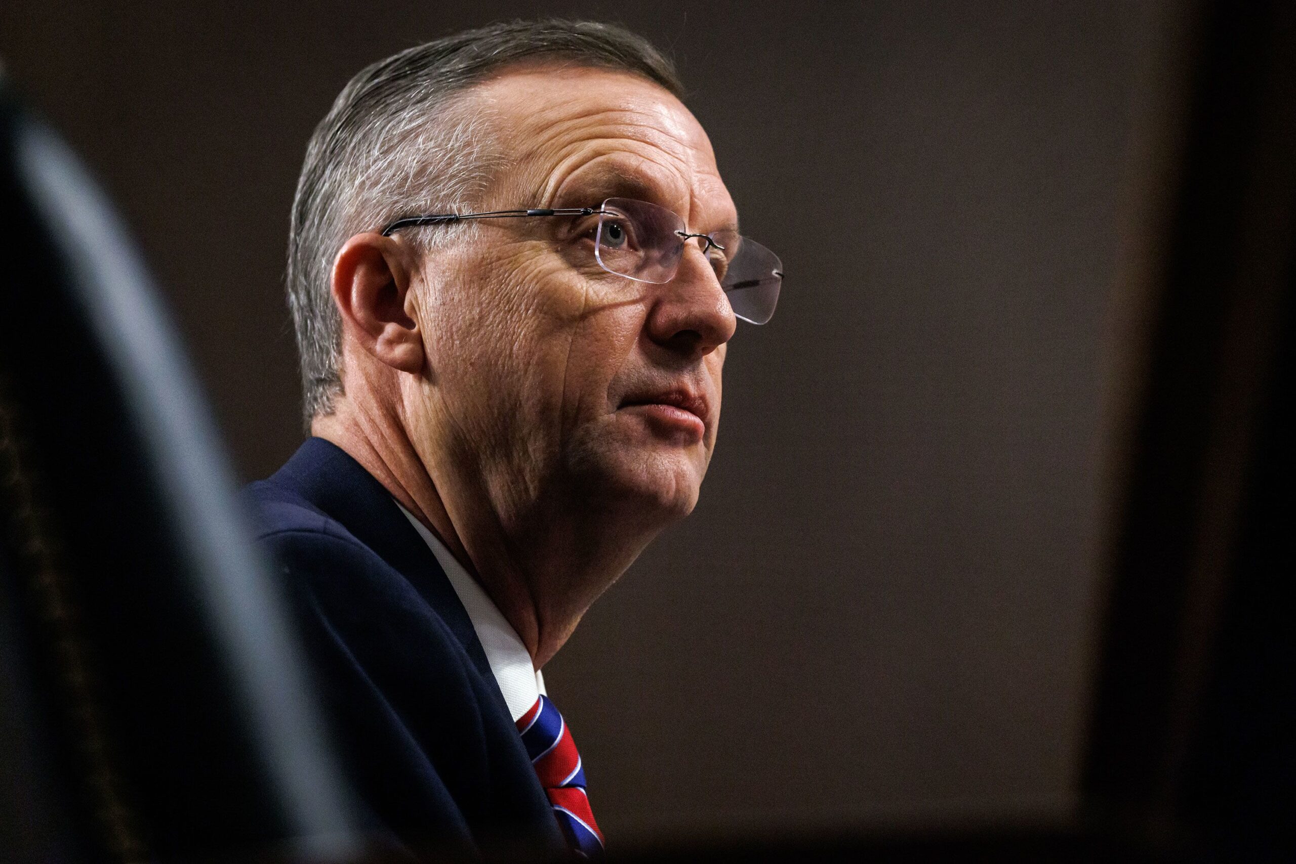 <i>Samuel Corum/Getty Images via CNN Newsource</i><br/>Doug Collins testifies during his Senate Veterans' Affairs Committee confirmation hearing in the Dirksen Senate Office Building in Washington