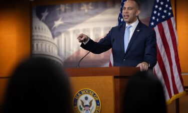 House Minority Leader Hakeem Jeffries (D-NY) answers questions during his weekly press conference in Washington